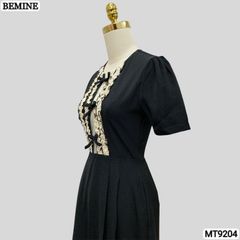 Đầm thiết kế cổ tròn phối ren đính nơ dáng chữ A MT9204