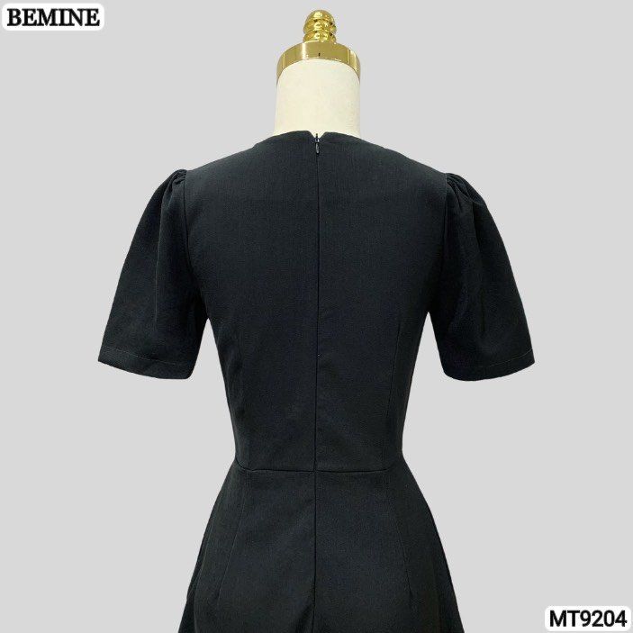 Đầm thiết kế cổ tròn phối ren đính nơ dáng chữ A MT9204