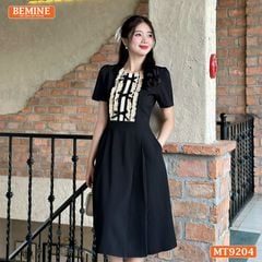 Đầm thiết kế cổ tròn phối ren đính nơ dáng chữ A MT9204