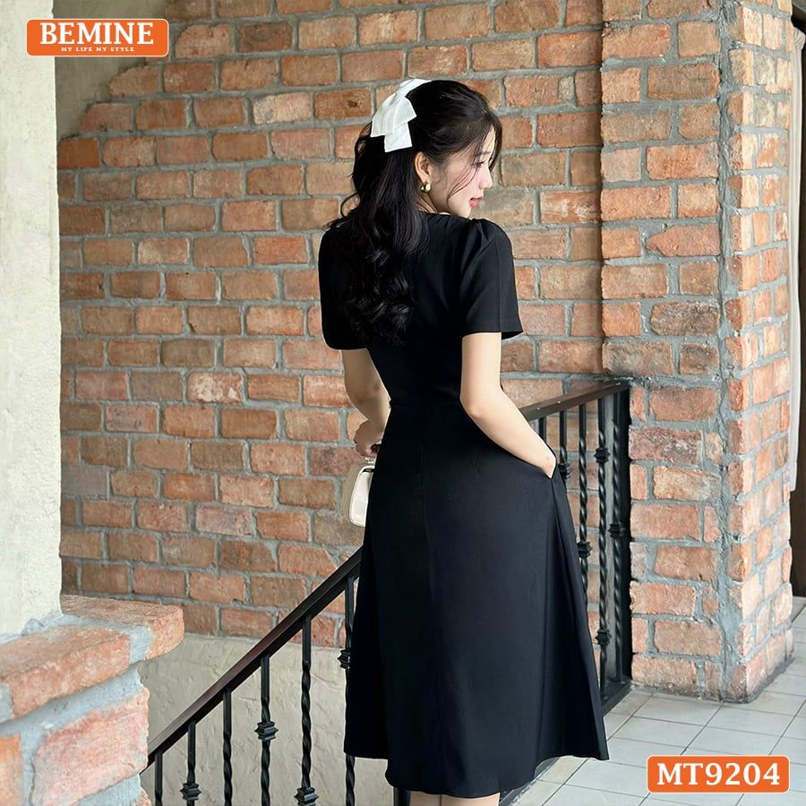 Đầm thiết kế cổ tròn phối ren đính nơ dáng chữ A MT9204
