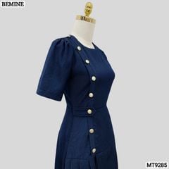 Đầm thiết kế cổ tròn đính nút dáng xếp ly MT9285