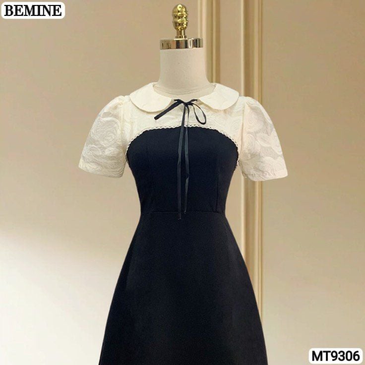 Đầm thiết kế cổ sen đính nơ tơ hoa nổi dáng chữ A MT9306