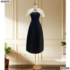 Đầm thiết kế cổ sen đính nơ tơ hoa nổi dáng chữ A MT9306