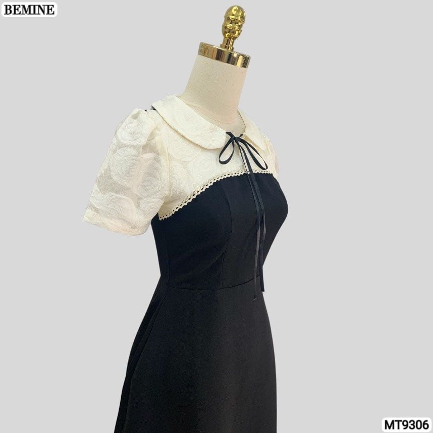 Đầm thiết kế cổ sen đính nơ tơ hoa nổi dáng chữ A MT9306