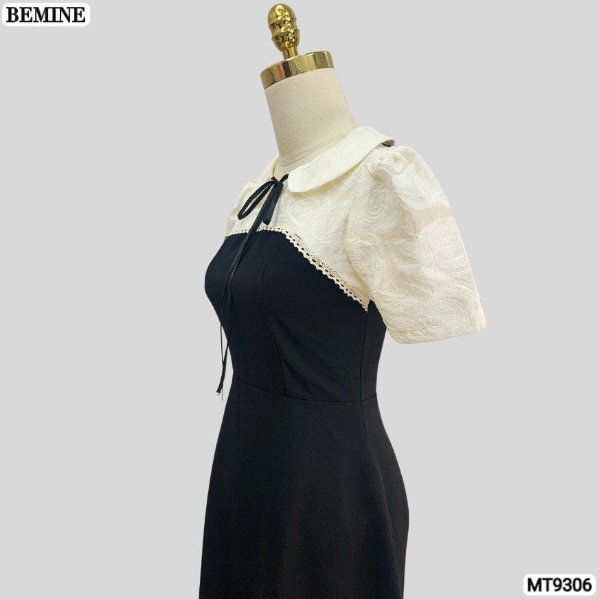 Đầm thiết kế cổ sen đính nơ tơ hoa nổi dáng chữ A MT9306