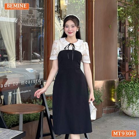 Đầm thiết kế cổ sen đính nơ tơ hoa nổi dáng chữ A MT9306