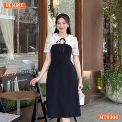 Đầm thiết kế cổ sen đính nơ tơ hoa nổi dáng chữ A MT9306