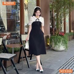 Đầm thiết kế cổ sen đính nơ tơ hoa nổi dáng chữ A MT9306