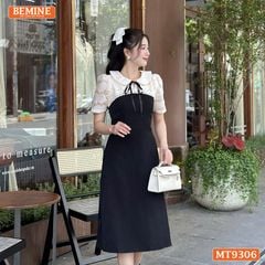 Đầm thiết kế cổ sen đính nơ tơ hoa nổi dáng chữ A MT9306
