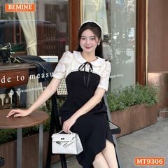 Đầm thiết kế cổ sen đính nơ tơ hoa nổi dáng chữ A MT9306