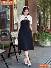 Đầm thiết kế cổ sen đính nơ tơ hoa nổi dáng chữ A MT9306