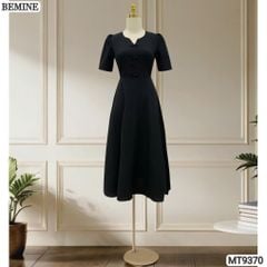 Đầm thiết kế cổ tròn xẻ V đính nơ dáng chữ A MT9370