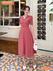Đầm thiết kế cổ tròn xẻ V đính nơ dáng chữ A MT9370