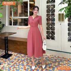 Đầm thiết kế cổ tròn xẻ V đính nơ dáng chữ A MT9370