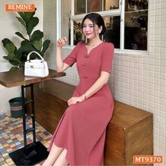 Đầm thiết kế cổ tròn xẻ V đính nơ dáng chữ A MT9370