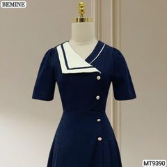 Đầm thiết kế cổ kiểu đính nút dáng xếp ly MT9390