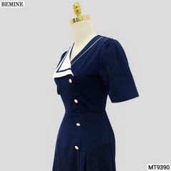 Đầm thiết kế cổ kiểu đính nút dáng xếp ly MT9390
