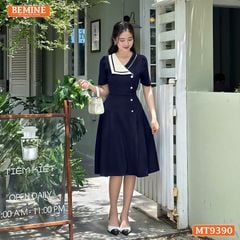 Đầm thiết kế cổ kiểu đính nút dáng xếp ly MT9390