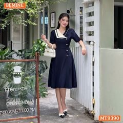 Đầm thiết kế cổ kiểu đính nút dáng xếp ly MT9390