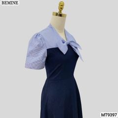 Đầm thiết kế cổ V thắt nơ cúp ngực dáng xếp ly MT9397