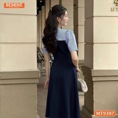 Đầm thiết kế cổ V thắt nơ cúp ngực dáng xếp ly MT9397