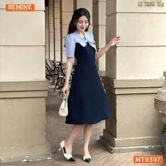 Đầm thiết kế cổ V thắt nơ cúp ngực dáng xếp ly MT9397