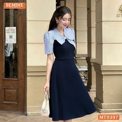 Đầm thiết kế cổ V thắt nơ cúp ngực dáng xếp ly MT9397