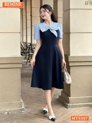 Đầm thiết kế cổ V thắt nơ cúp ngực dáng xếp ly MT9397