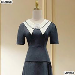 Đầm thiết kế phối đính hoa viền nơ dáng chữ A MT9451