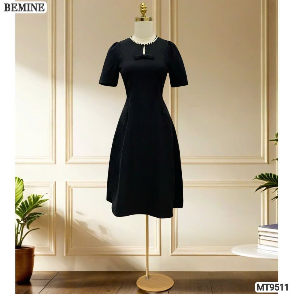 Đầm thiết kế BEMINE cổ tròn viền ngọc dáng chữ A phù hợp đi chơi, đi dạo phố-MT9511