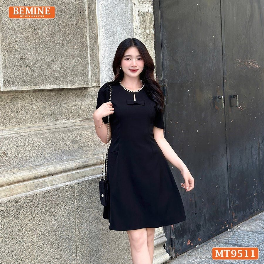 Đầm thiết kế BEMINE cổ tròn viền ngọc dáng chữ A phù hợp đi chơi, đi dạo phố-MT9511