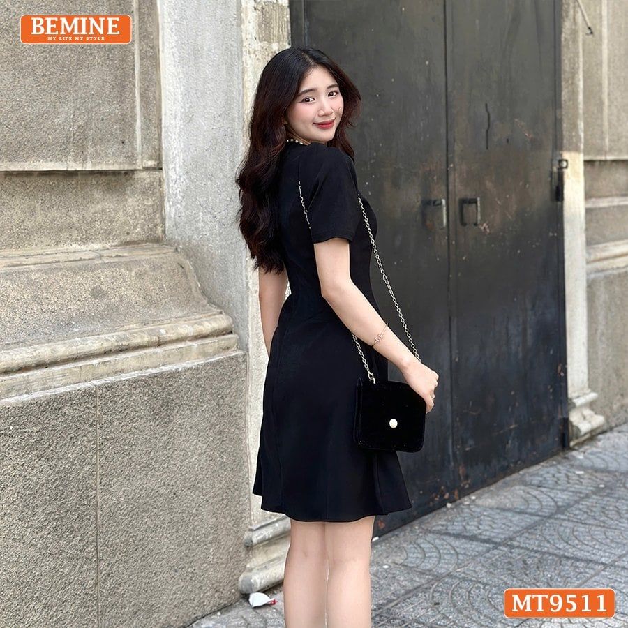 Đầm thiết kế BEMINE cổ tròn viền ngọc dáng chữ A phù hợp đi chơi, đi dạo phố-MT9511