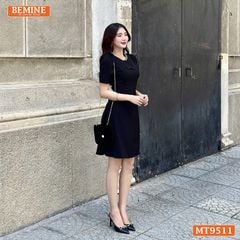 Đầm thiết kế BEMINE cổ tròn viền ngọc dáng chữ A phù hợp đi chơi, đi dạo phố-MT9511
