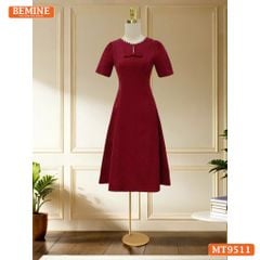 Đầm thiết kế BEMINE cổ tròn viền ngọc dáng chữ A phù hợp đi chơi, đi dạo phố-MT9511