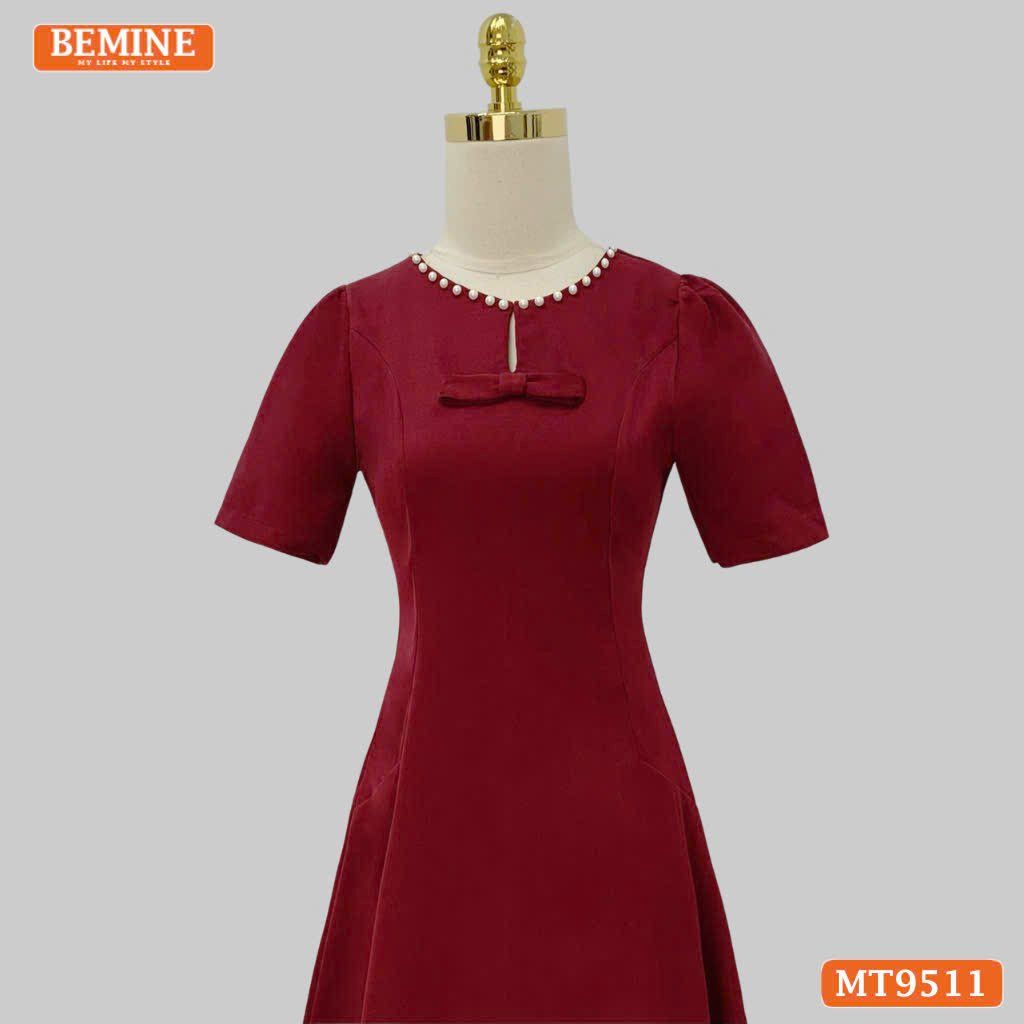 Đầm thiết kế BEMINE cổ tròn viền ngọc dáng chữ A phù hợp đi chơi, đi dạo phố-MT9511