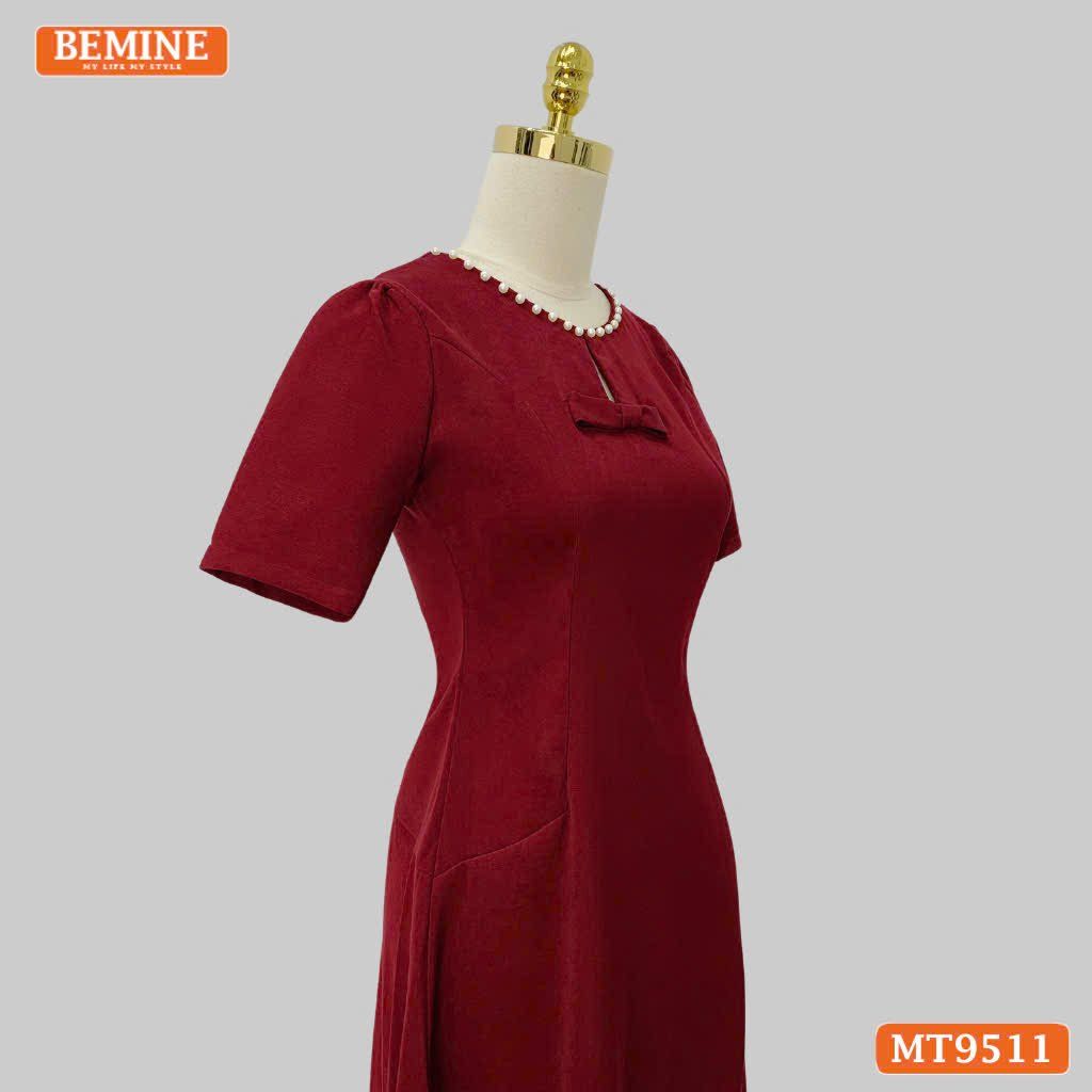Đầm thiết kế BEMINE cổ tròn viền ngọc dáng chữ A phù hợp đi chơi, đi dạo phố-MT9511