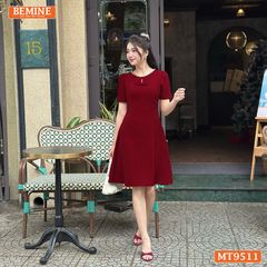Đầm thiết kế BEMINE cổ tròn viền ngọc dáng chữ A phù hợp đi chơi, đi dạo phố-MT9511