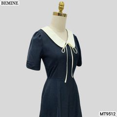 Đầm thiết kế BEMINE cổ sen đính nơ tùng xếp ly phù hợp đi chơi, đi dạo phố-MT9512