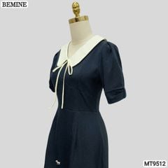 Đầm thiết kế BEMINE cổ sen đính nơ tùng xếp ly phù hợp đi chơi, đi dạo phố-MT9512