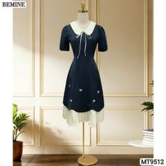 Đầm thiết kế BEMINE cổ sen đính nơ tùng xếp ly phù hợp đi chơi, đi dạo phố-MT9512