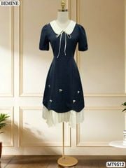 Đầm thiết kế BEMINE cổ sen đính nơ tùng xếp ly phù hợp đi chơi, đi dạo phố-MT9512