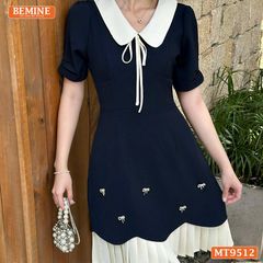 Đầm thiết kế BEMINE cổ sen đính nơ tùng xếp ly phù hợp đi chơi, đi dạo phố-MT9512