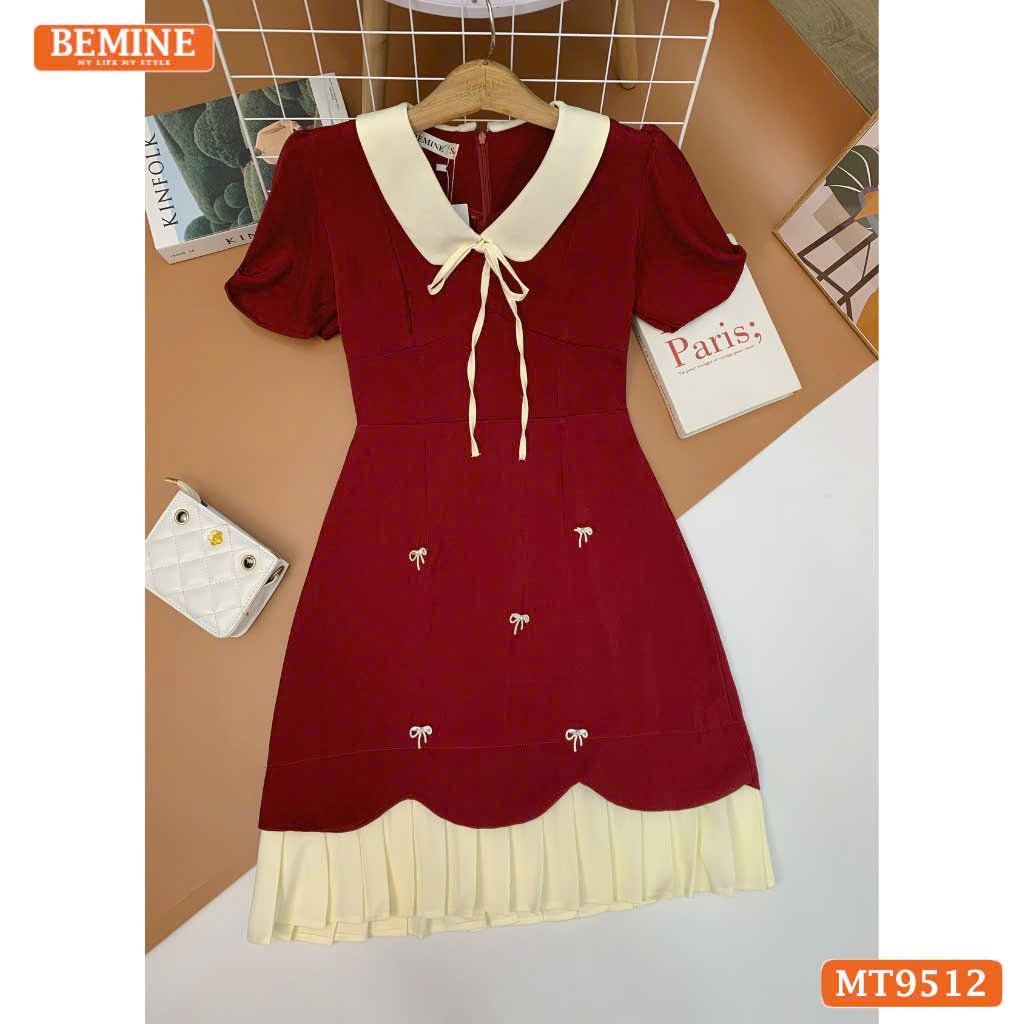 Đầm thiết kế BEMINE cổ sen đính nơ tùng xếp ly phù hợp đi chơi, đi dạo phố-MT9512