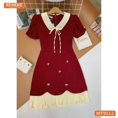 Đầm thiết kế BEMINE cổ sen đính nơ tùng xếp ly phù hợp đi chơi, đi dạo phố-MT9512