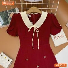 Đầm thiết kế BEMINE cổ sen đính nơ tùng xếp ly phù hợp đi chơi, đi dạo phố-MT9512