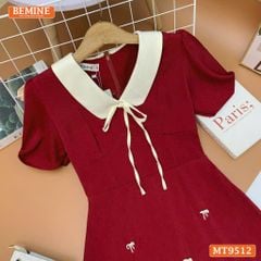Đầm thiết kế BEMINE cổ sen đính nơ tùng xếp ly phù hợp đi chơi, đi dạo phố-MT9512