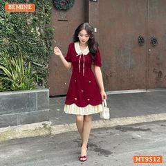 Đầm thiết kế BEMINE cổ sen đính nơ tùng xếp ly phù hợp đi chơi, đi dạo phố-MT9512
