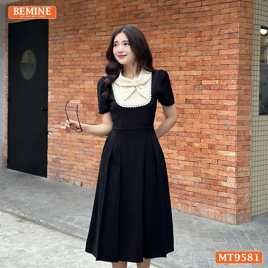 Đầm thiết kế cổ phối hoa viền ren dáng dài MT9581
