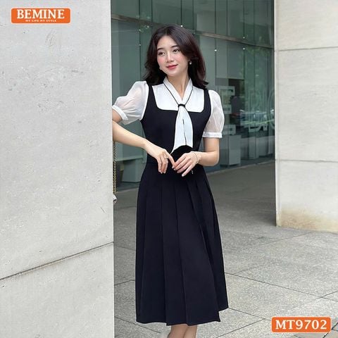 Đầm thiết kế BEMINE cổ kiểu tai thỏ dáng dài giả yếm phù hợp đi làm, đi chơi-MT9702