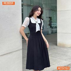 Đầm thiết kế BEMINE cổ kiểu tai thỏ dáng dài giả yếm phù hợp đi làm, đi chơi-MT9702